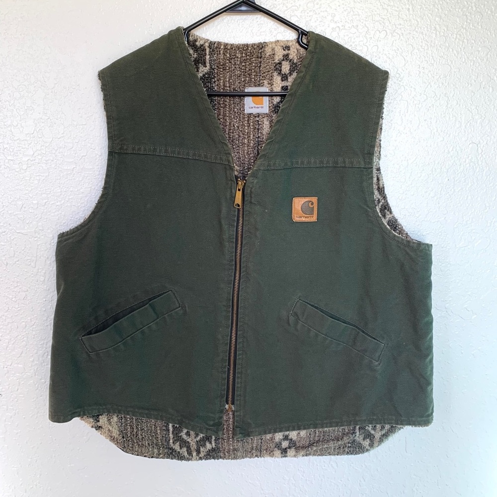 Carhartt Green Vest with Patterned Lining